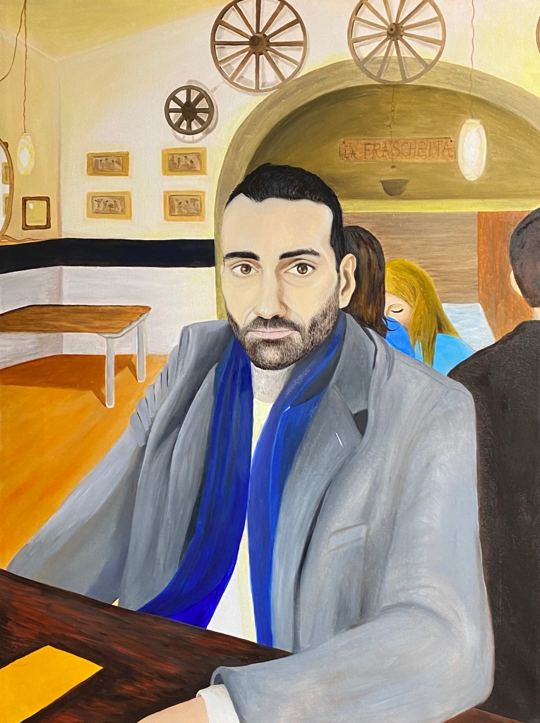 Ritratto di uomo all'osteria, olio su tella 80/60